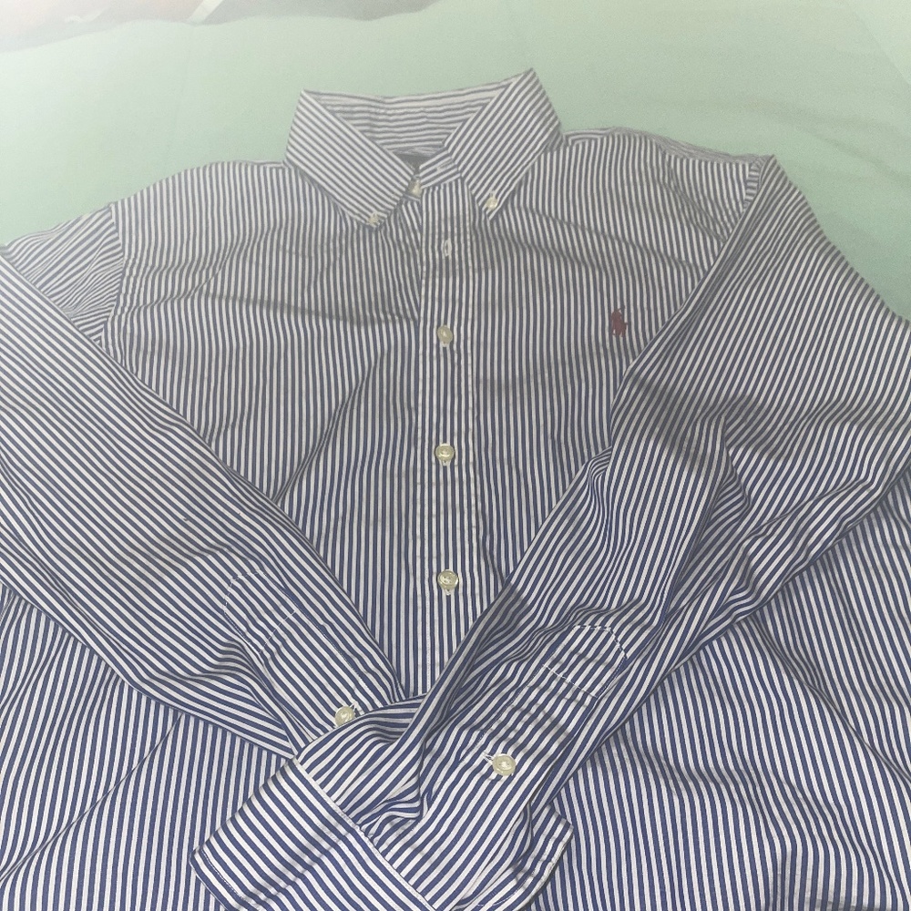 Sz Large Mens Blue and white Ralph Lauren Polo shirt Mint Condition!!!